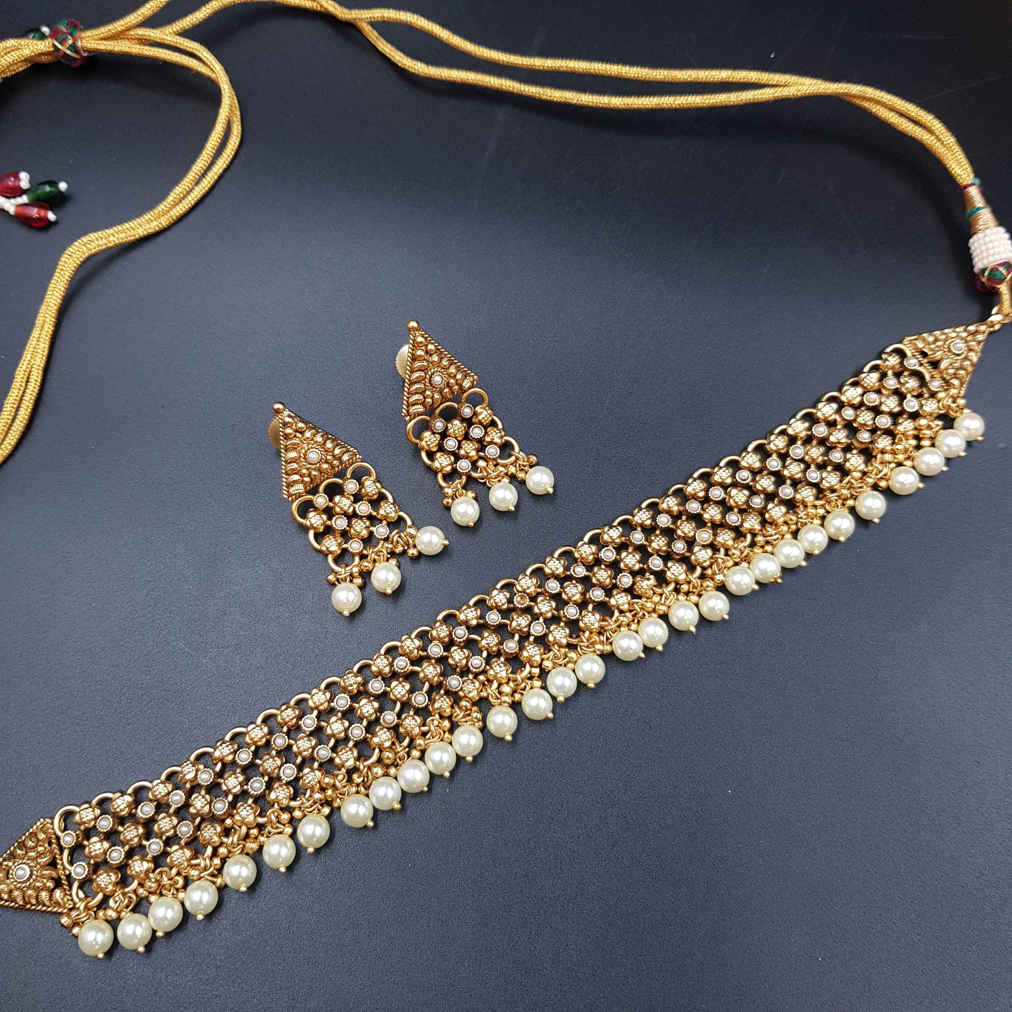 Choker Antique Necklace Set 3618-28 - Dazzles Jewellery