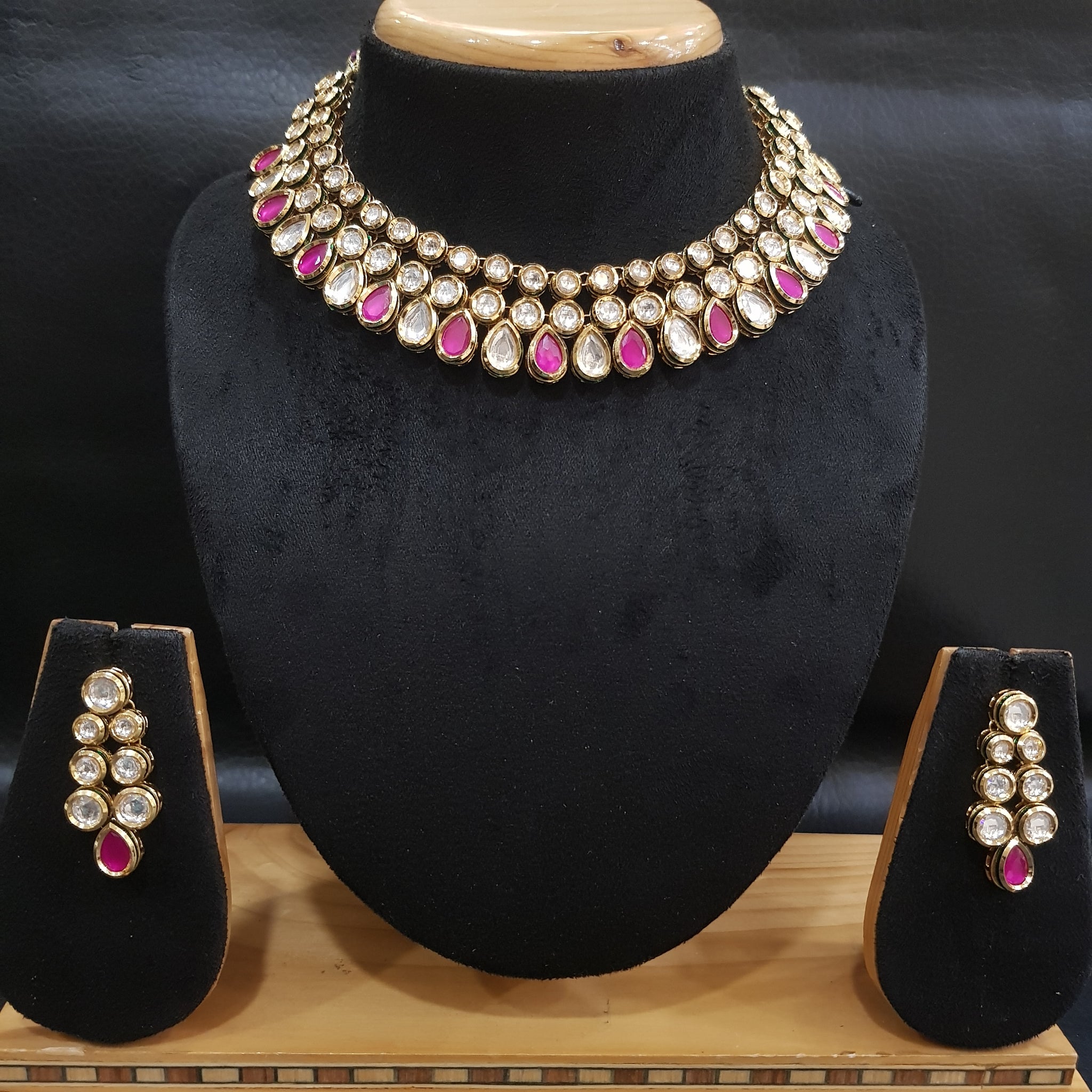 Ruby Kundan Necklace Set - Dazzles Jewellery