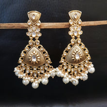 Antique Gold Plated Kundan Earring Danglers 19035-6217 - Dazzles Jewellery