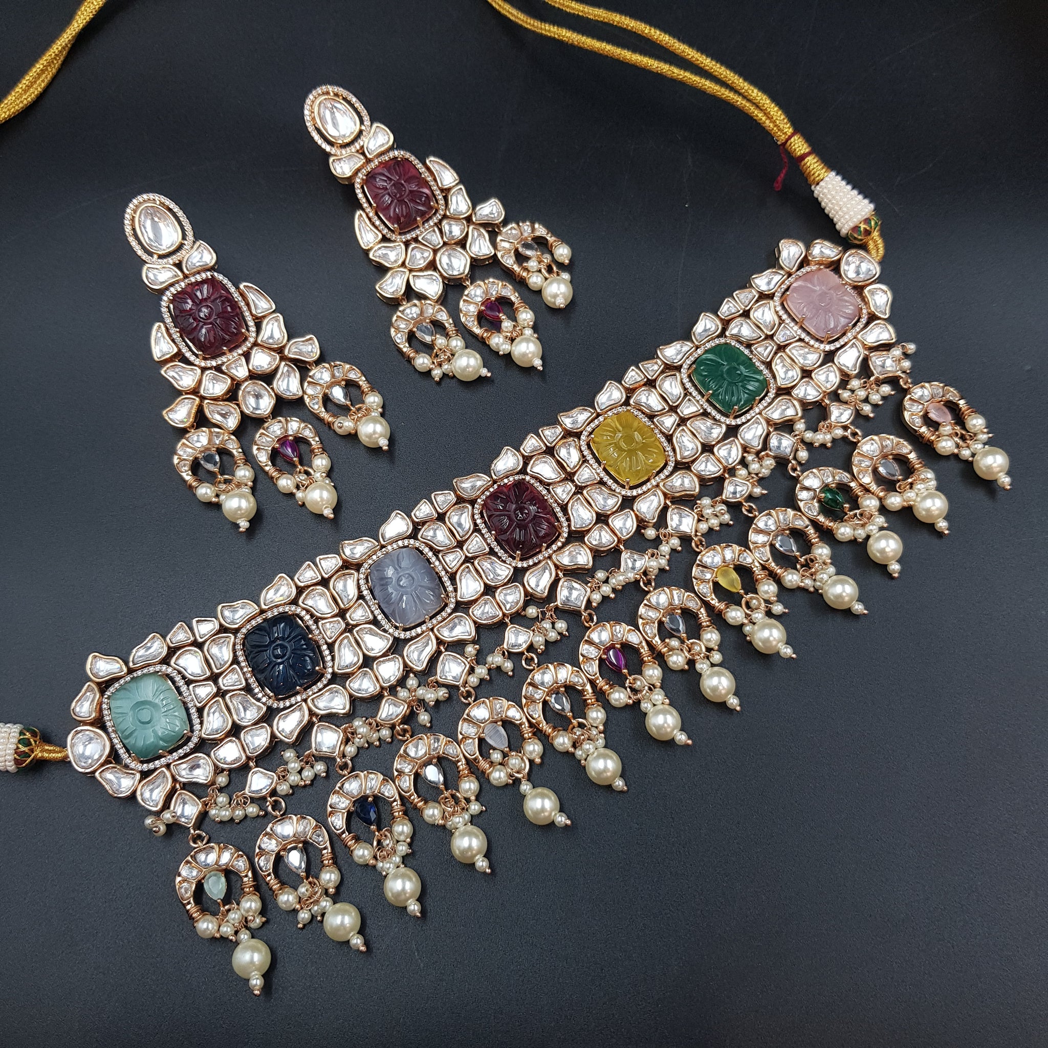Choker Kundan Necklace Set 5291-68 - Dazzles Jewellery