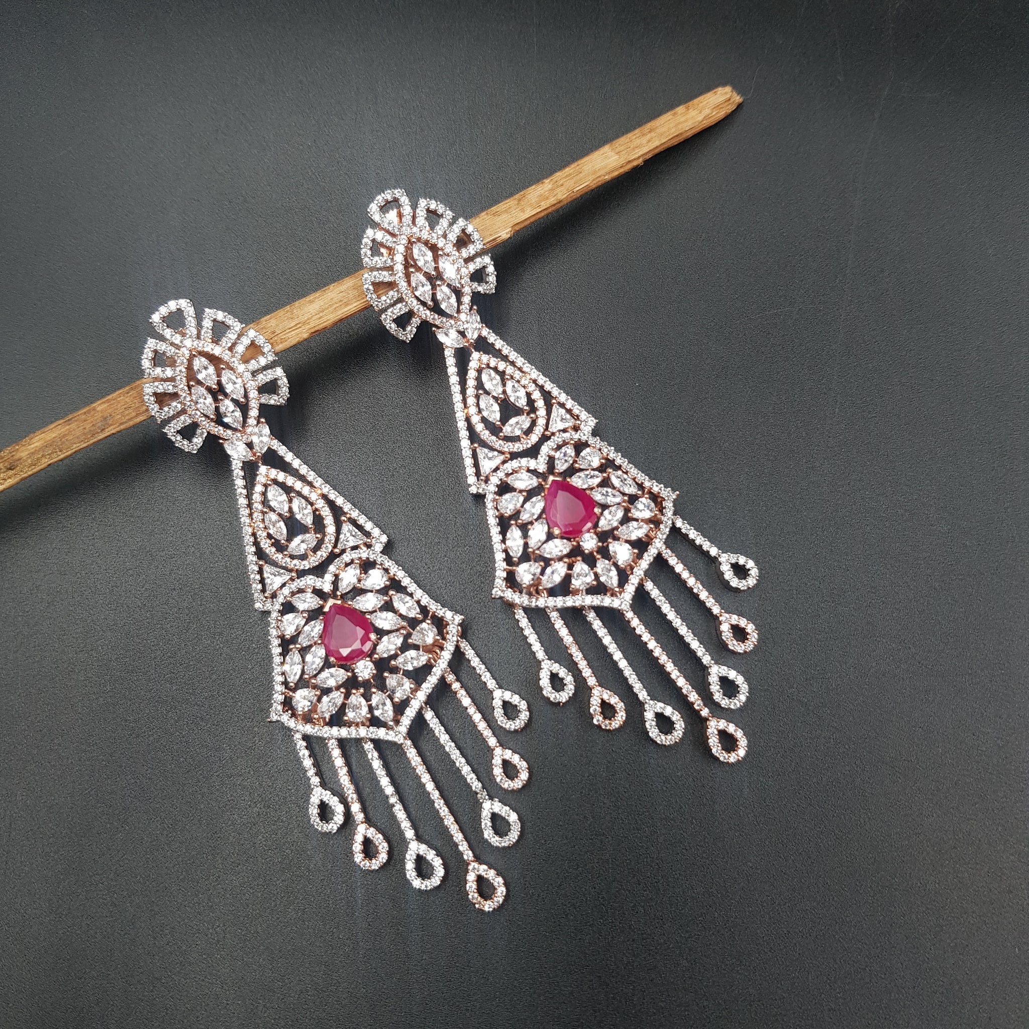 Rose Gold Plated Stylish Zircon/AD Earring 10850-6608 - Dazzles Jewellery