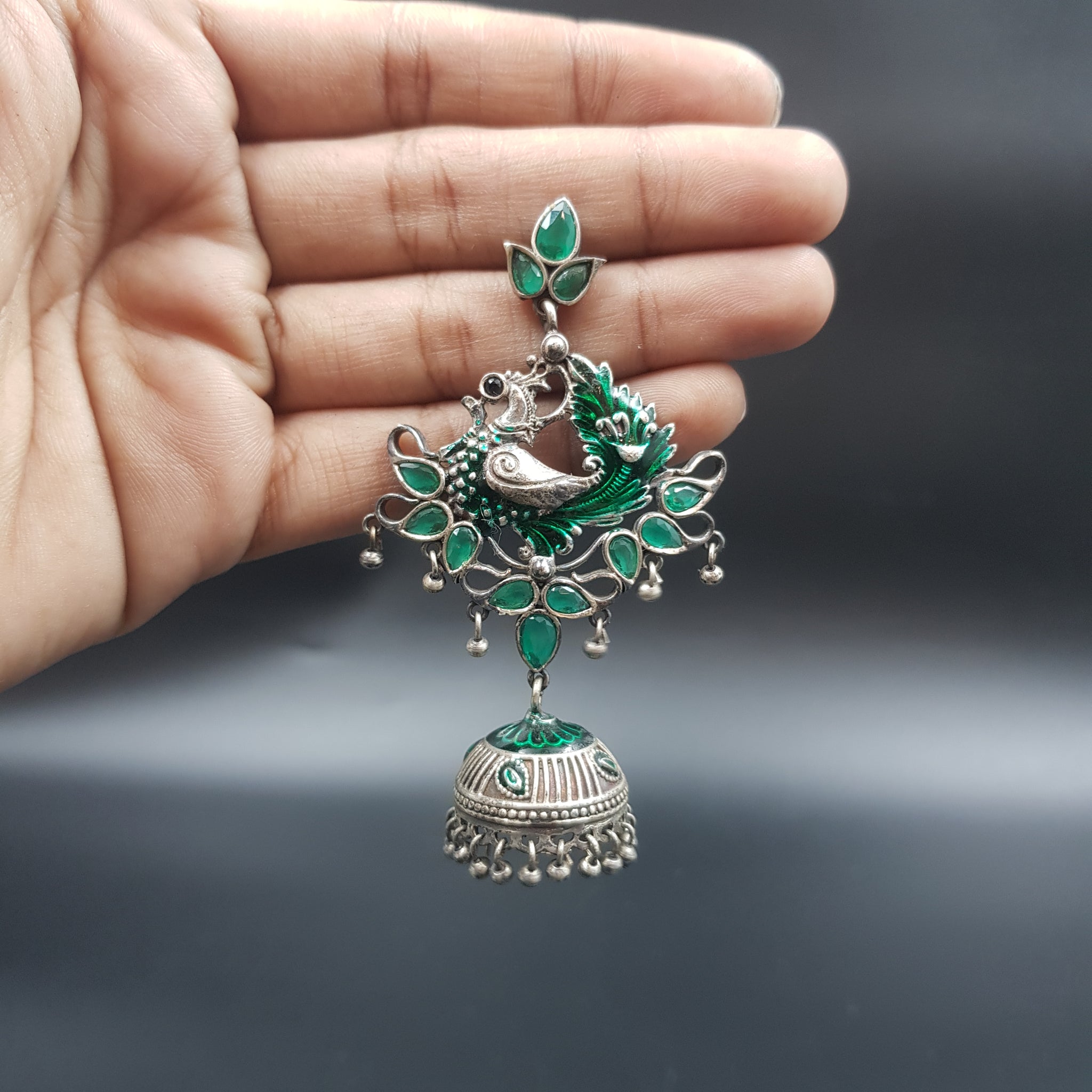 Green Oxidized Earring 14643 - Dazzles Jewellery