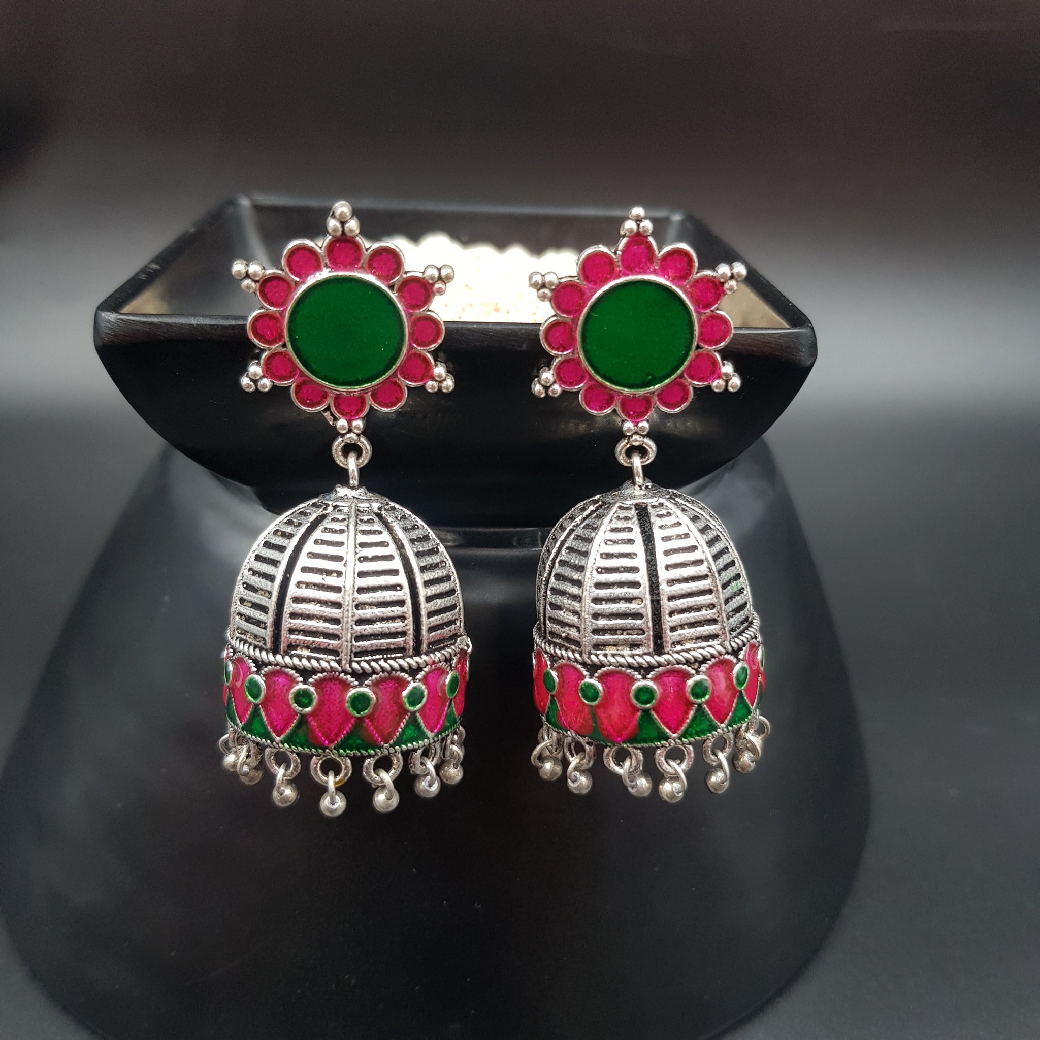 Ruby Green Oxidized Earring - Dazzles Jewellery
