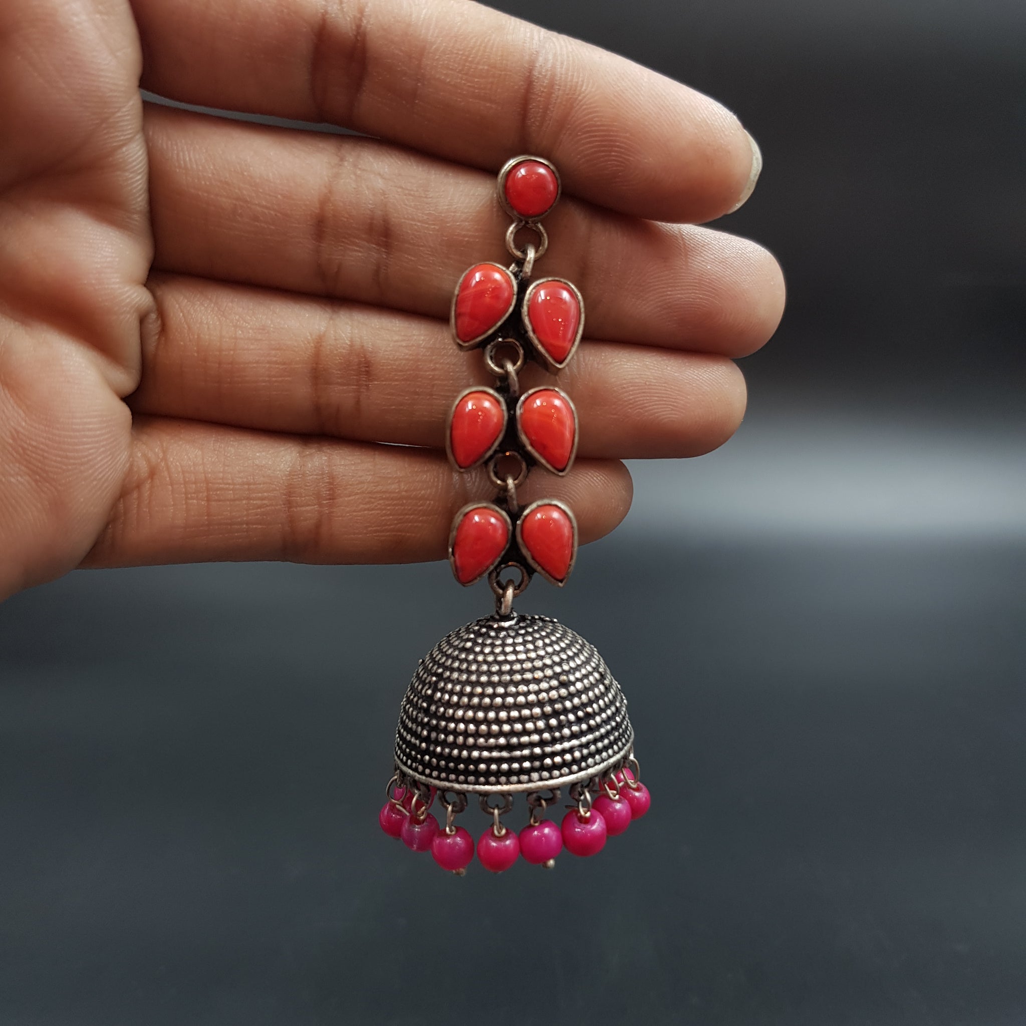 Red Oxidized Earring - Dazzles Jewellery