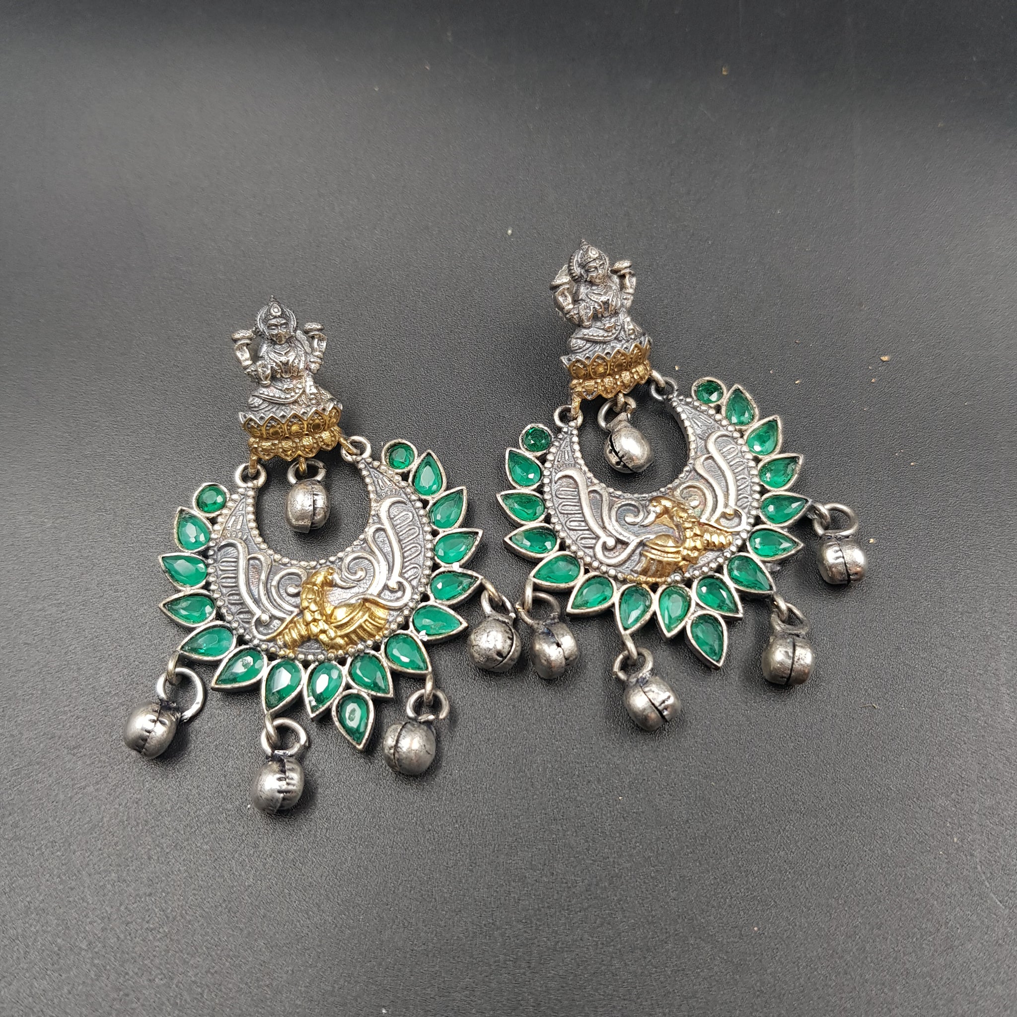 Green Oxidized Temple Earring - Dazzles Jewellery