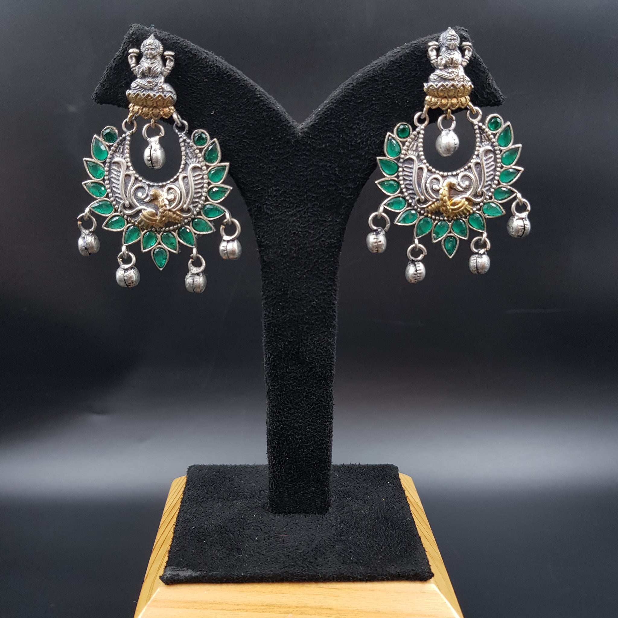 Green Oxidized Temple Earring - Dazzles Jewellery