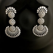 Designer Diamond Long Earrings In Silver Finish
