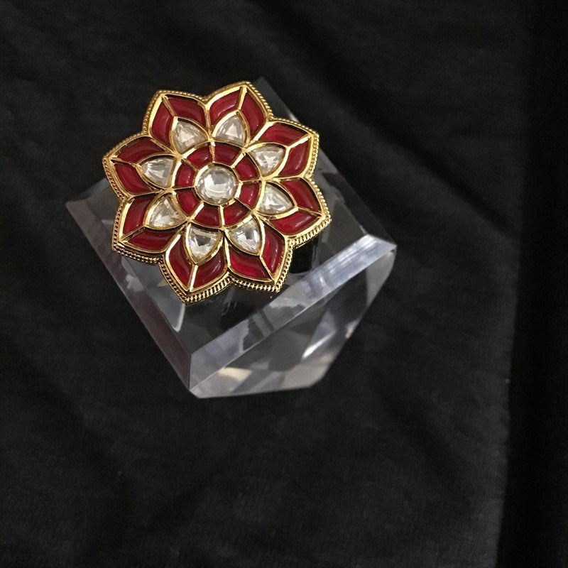 Kundan Cocktail Adjustable Ruby Ring 2058-6123 - Dazzles Jewellery
