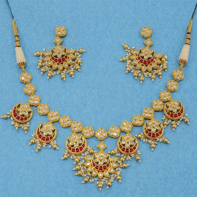 Ruby Kundan Necklace Set - Dazzles Jewellery