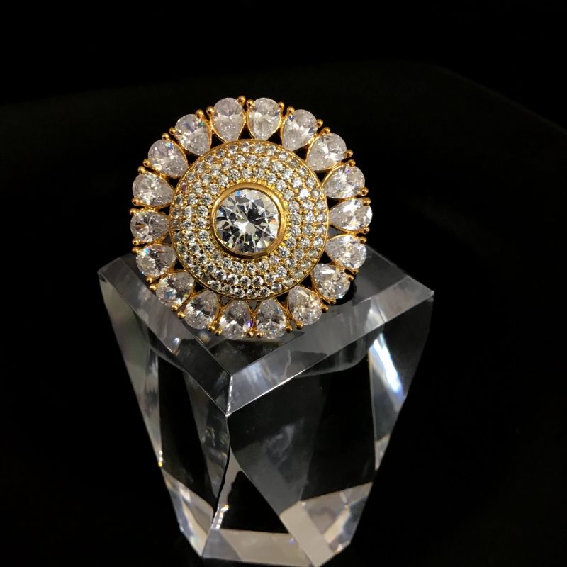Zircon/AD Cocktail Adjustable Gold Ring 2236-6301 - Dazzles Jewellery