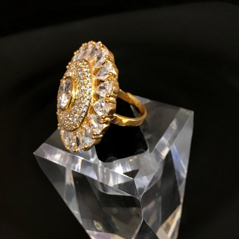 Zircon/AD Cocktail Adjustable Gold Ring 2236-6301 - Dazzles Jewellery