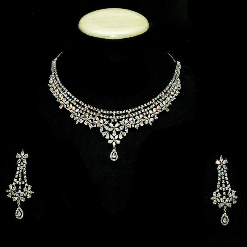 Rose Gold Zircon/AD Necklace Set 2354-6419 - Dazzles Jewellery