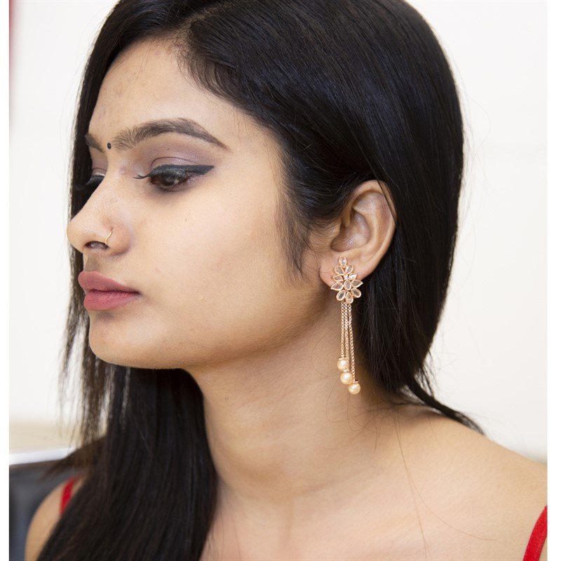 Rose Gold Zircon/AD Earring 2455-6520 - Dazzles Jewellery