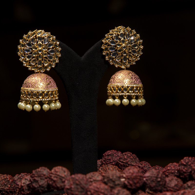 Rose Gold Zircon/AD Earring 2493-6558 - Dazzles Jewellery