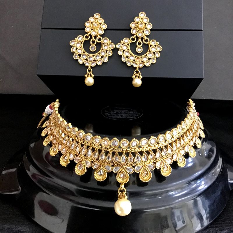 Champagne Gold Look Choker Set - Dazzles Jewellery