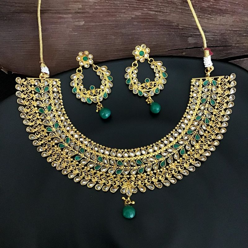 Green Gold Look Necklace Set 2711-6776 - Dazzles Jewellery