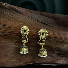 Peacock Design Blue Color Jhumki - Dazzles Jewellery