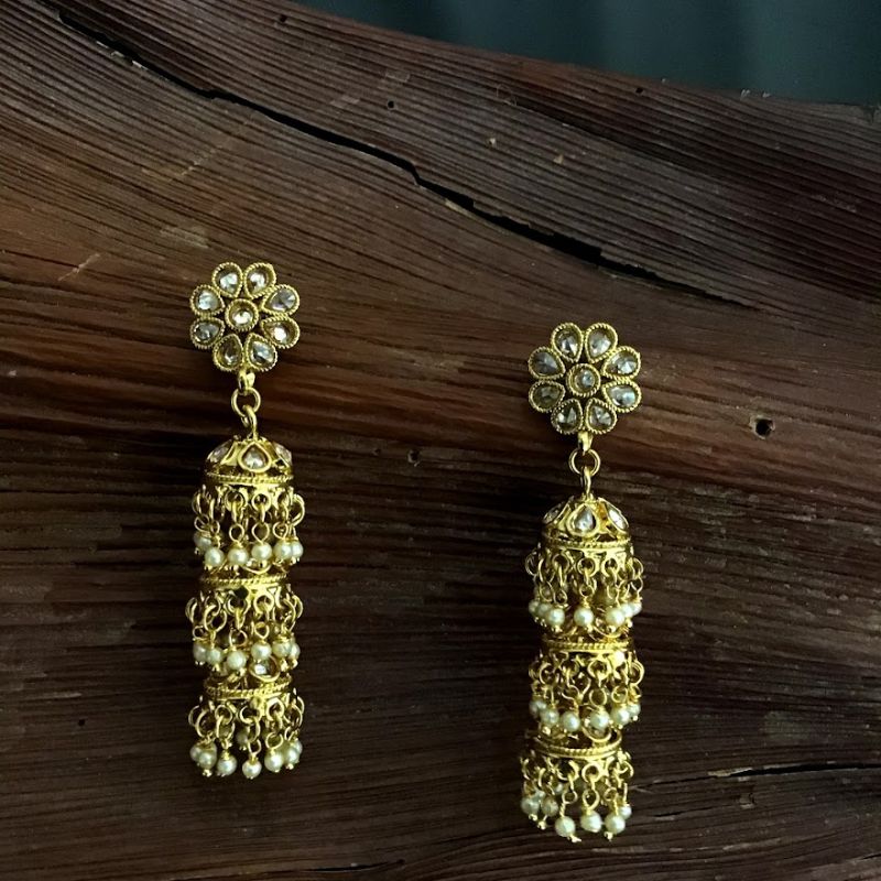 Beautiful 3 Layer Gold Polish Jhumki - Dazzles Jewellery