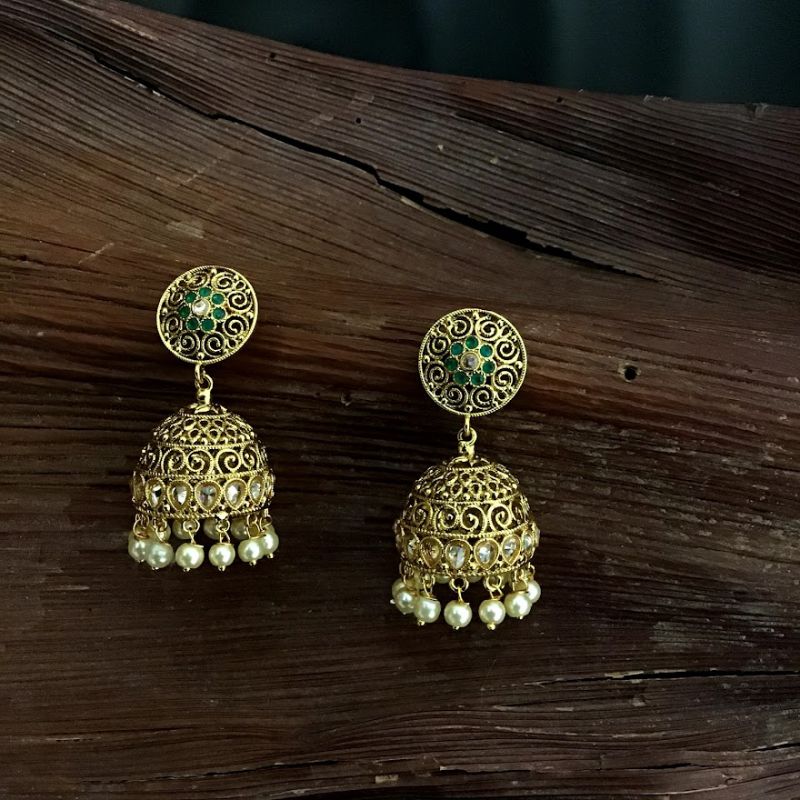 Elegant Green Color Gold Polish Jhumki - Dazzles Jewellery
