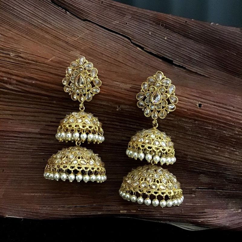 Classic 2 Layer Gold Polish Jhumki with Pearls - Dazzles Jewellery