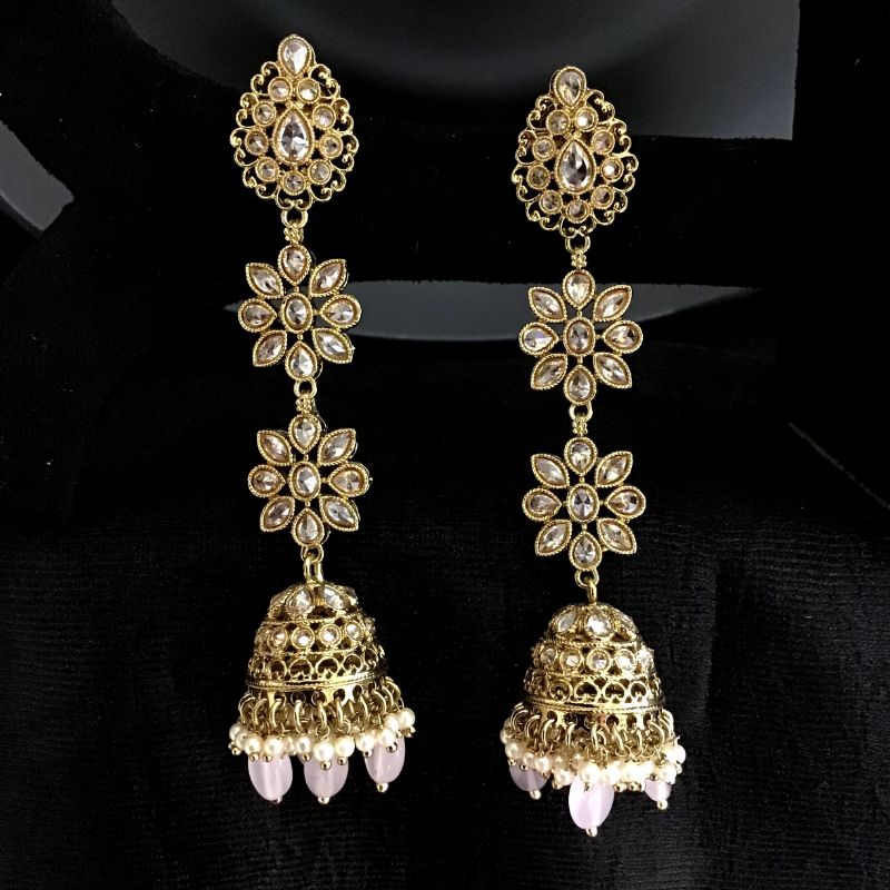 Beautiful Antique Long Jhumki With Pink Beads Latkan - Dazzles Jewellery