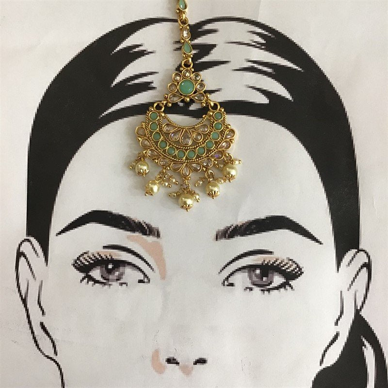 Mint Green Maang Tikka - Dazzles Jewellery