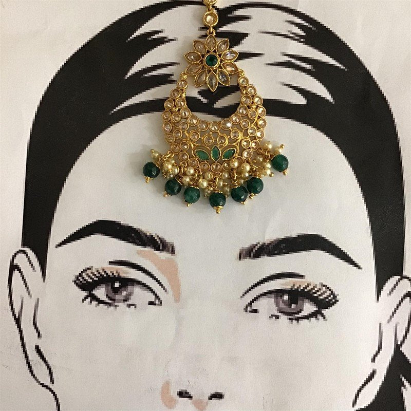 Green Maang Tikka - Dazzles Jewellery