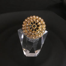Polki Cocktail Adjustable Black Ring 3176-7241 - Dazzles Jewellery