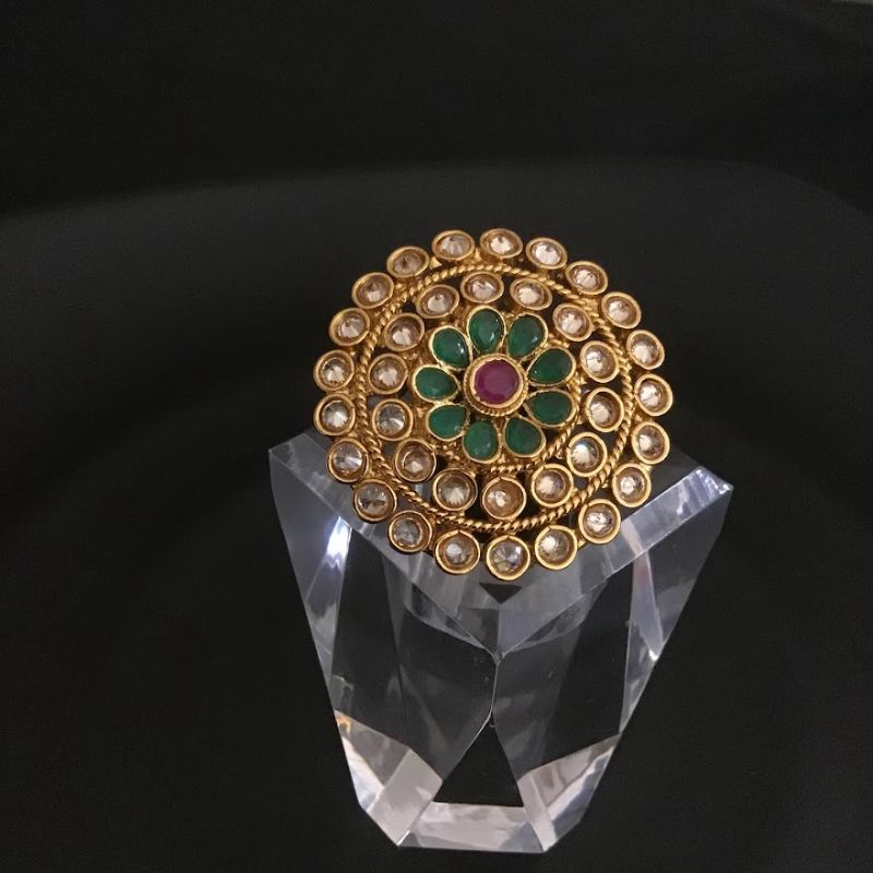 Polki Cocktail Adjustable Ruby Green Ring 3179-7244 - Dazzles Jewellery