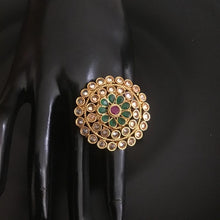Polki Cocktail Adjustable Ruby Green Ring 3179-7244 - Dazzles Jewellery