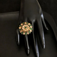Polki Cocktail Adjustable Green Ring 3197-7262 - Dazzles Jewellery