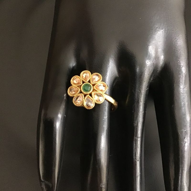 Green Adjustable Cocktail Ring in Gold Polish 3207-7272 - Dazzles Jewellery