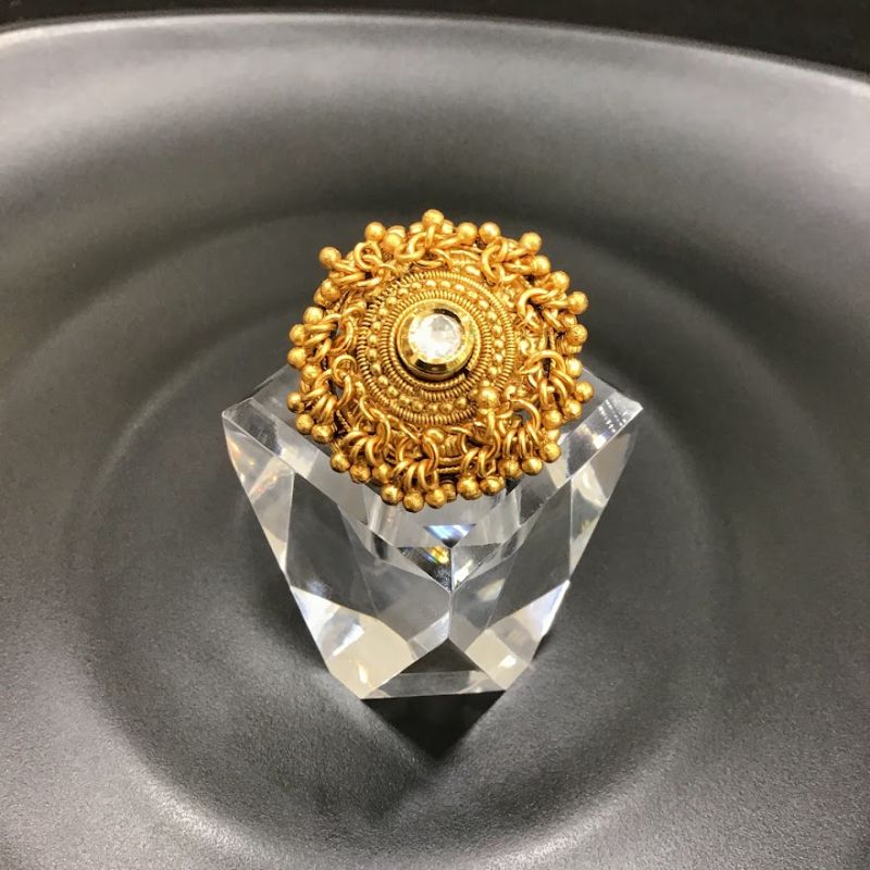 Gold Look Kundan Adjustable Cocktail Ring 3227-7292 - Dazzles Jewellery