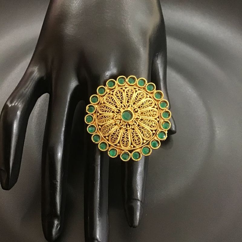 Antique Gold Finish Green Adjustable Cocktail Ring 3228-7293 - Dazzles Jewellery