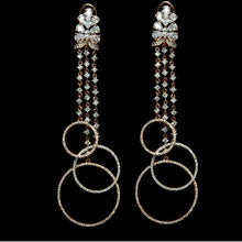 Rose Gold Polished fashionable long CZ/AD earrings