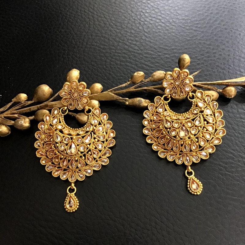 Gold Plated Stone Chandbali Earring 3511-7576 - Dazzles Jewellery