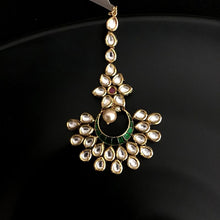 Kundan Polki Ruby Green Maang Tikka 3568-7633 - Dazzles Jewellery