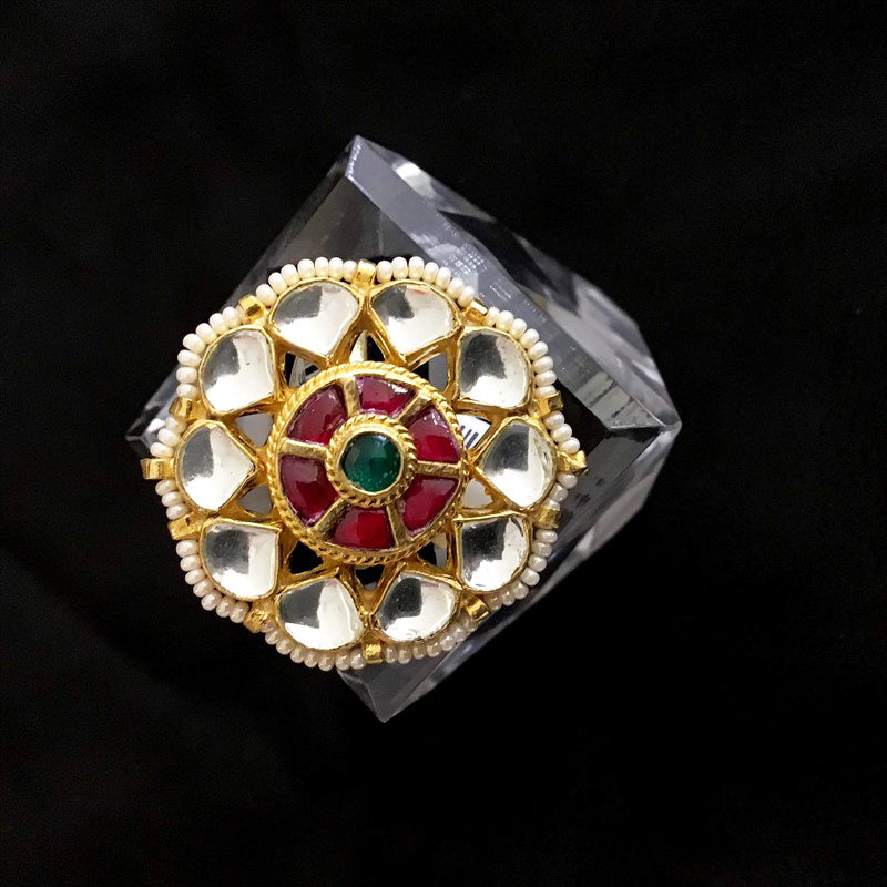 Kundan Cocktail Adjustable  Ruby Green Ring 3599-7664 - Dazzles Jewellery