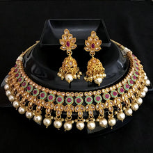 Mint Green Ruby Gold Look Necklace Set 3659-35927 - Dazzles Jewellery