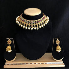 Mint Green Ruby Gold Look Necklace Set 3659-35927 - Dazzles Jewellery