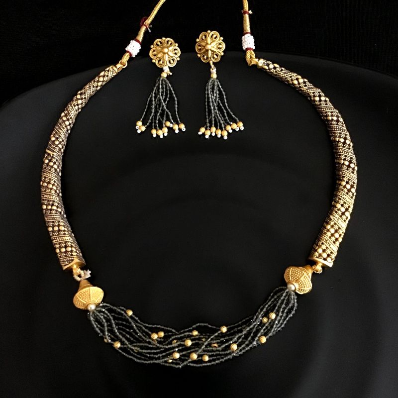 Meenakari Gray Pearl Necklace Set - Dazzles Jewellery