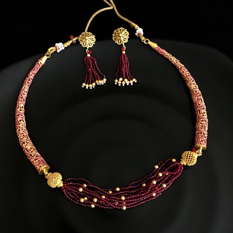 Meenakari Ruby Pearl Necklace Set - Dazzles Jewellery