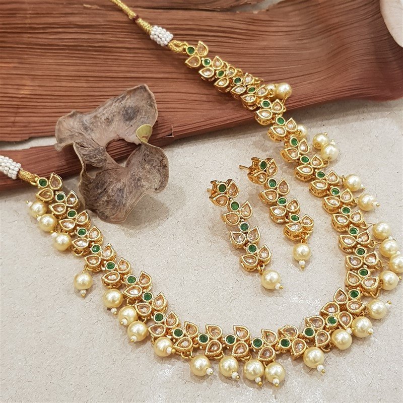 Green Gold Look Necklace Set - Dazzles Jewellery