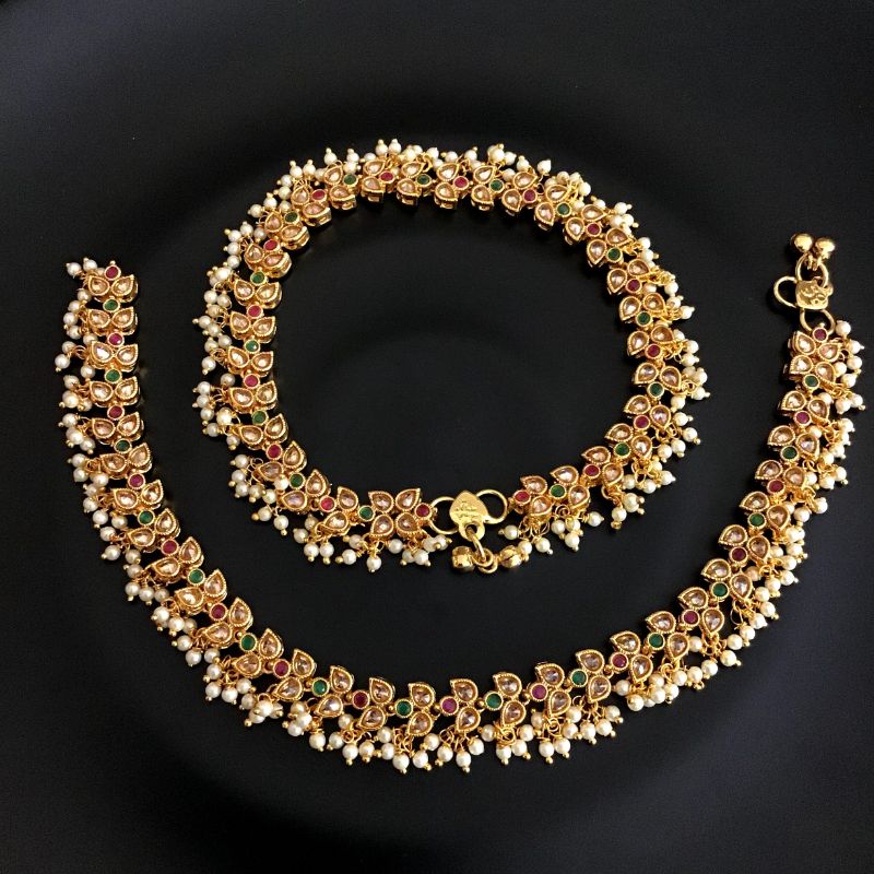 Ruby Green Gold Look Payal 3901-7966 - Dazzles Jewellery