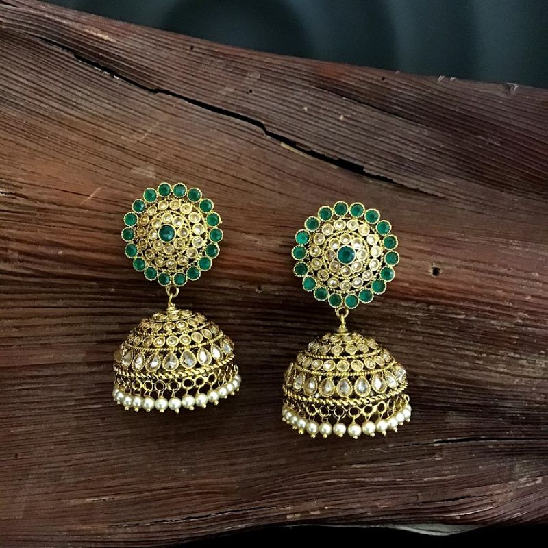 Stylish Green Color Jhumki with Pearls - Dazzles Jewellery