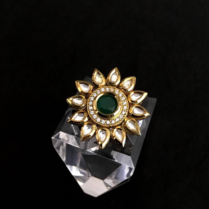Kundan Cocktail Adjustable Green Ring 4188-8253 - Dazzles Jewellery