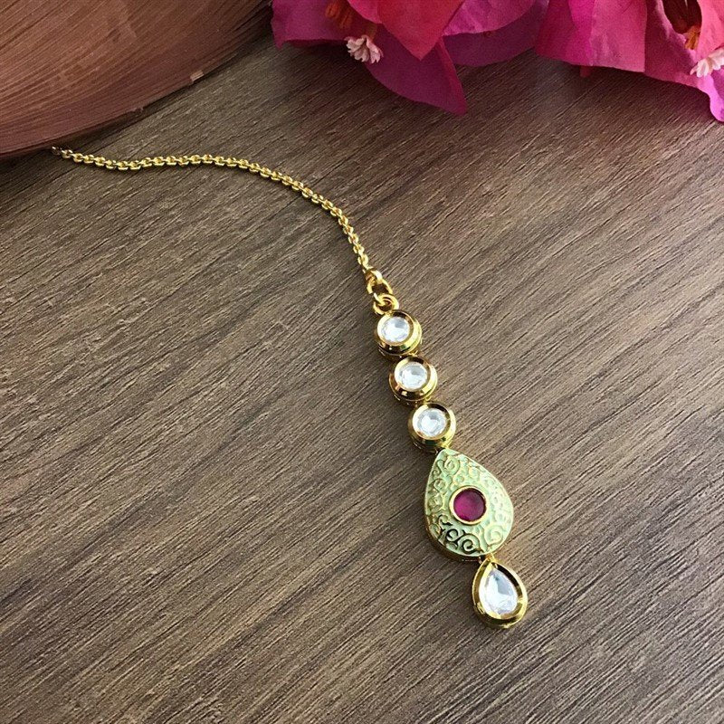 Mint Green Ruby Maang Tikka - Dazzles Jewellery