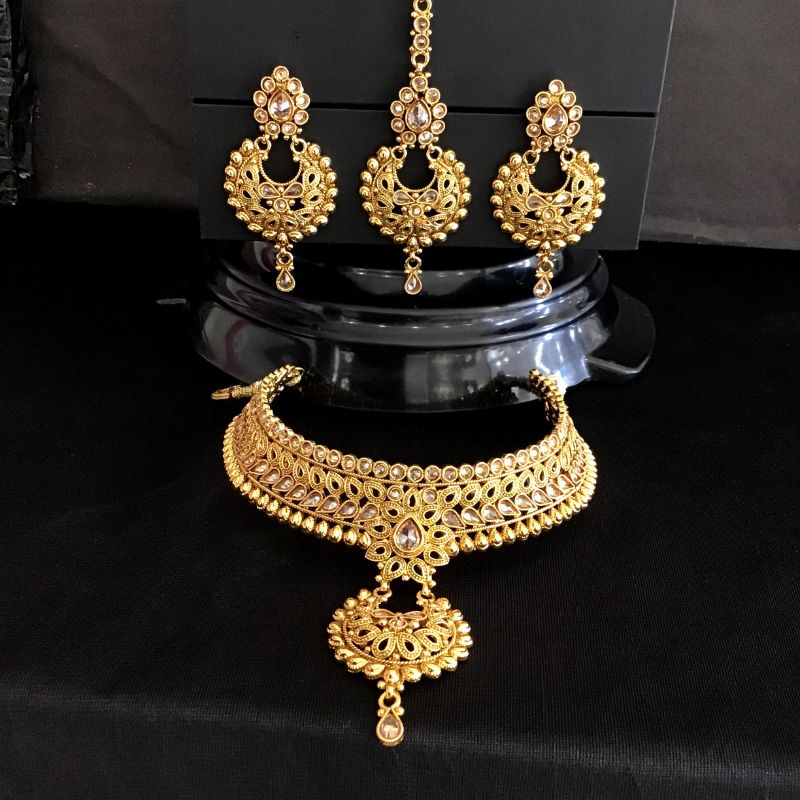 Traditional Gold Look Necklace Set 4317-8382 - Dazzles Jewellery