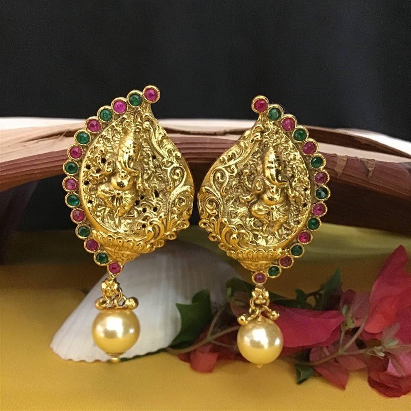 Ruby Green Temple Earring - Dazzles Jewellery