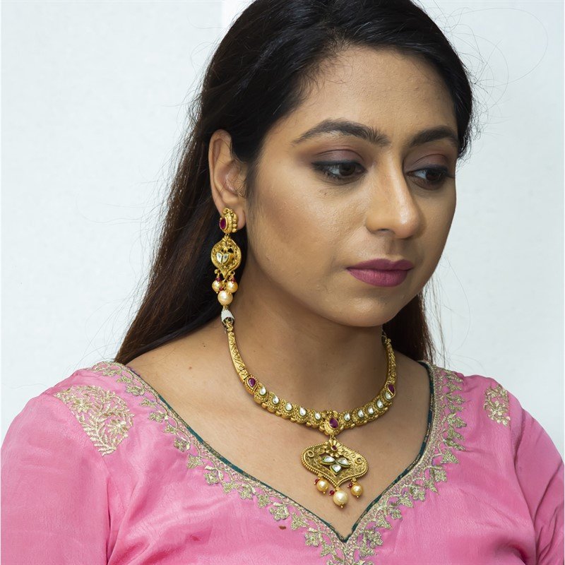 Ruby Green Gold Look Necklace Set - Dazzles Jewellery